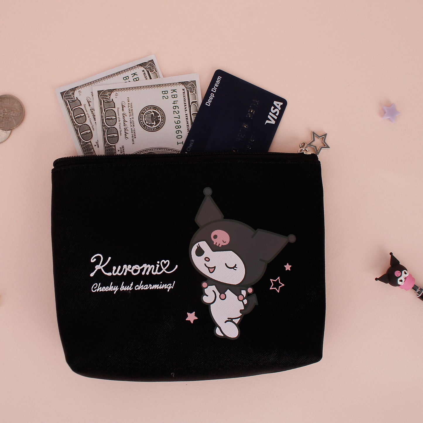 Kuromi Glitter Beauty PU Leather Pouch