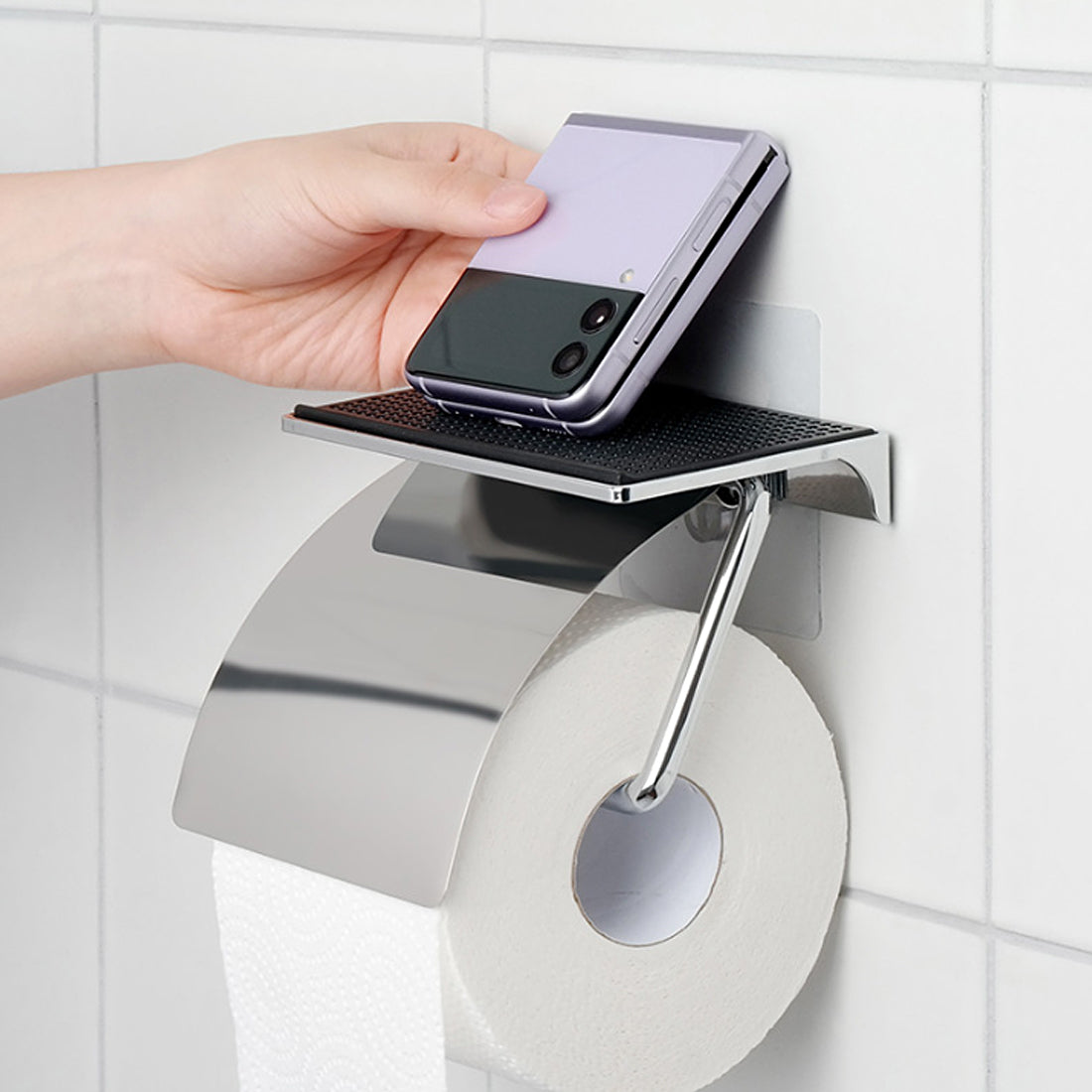 [Spiderloc] Adhesive Toilet Paper Holder with Non-Slip Pad Shelf