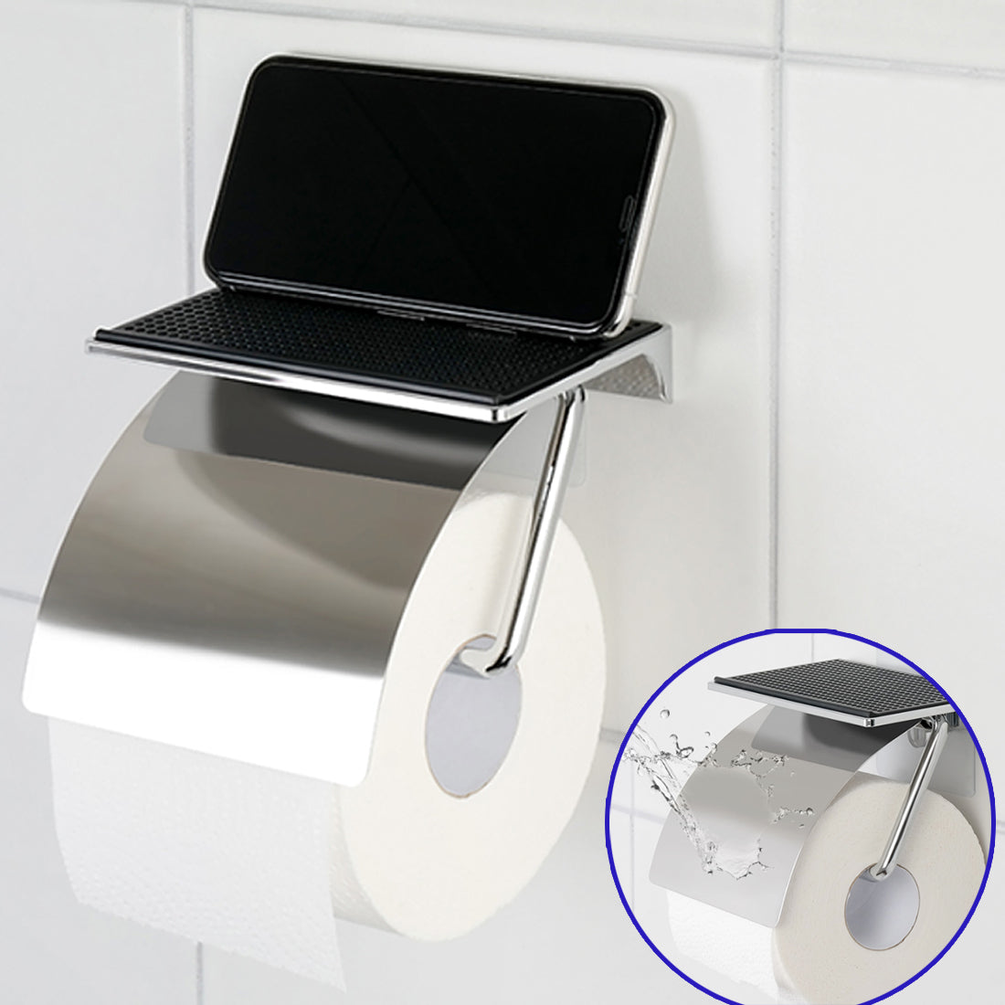 [Spiderloc] Adhesive Toilet Paper Holder with Non-Slip Pad Shelf