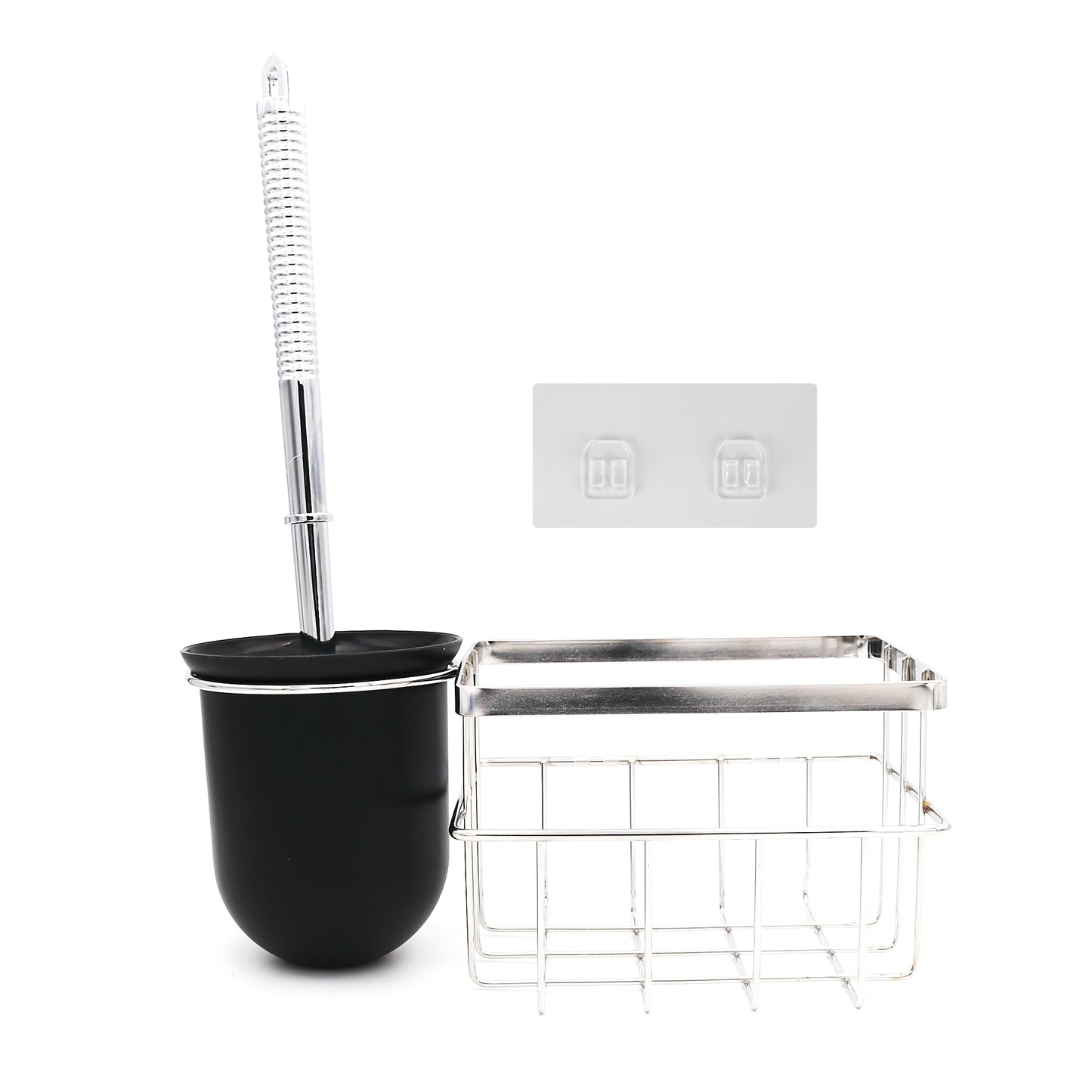 [Spiderloc] Adhesive Toilet Brush Holder Set with Stainless Steel Organizer Basket