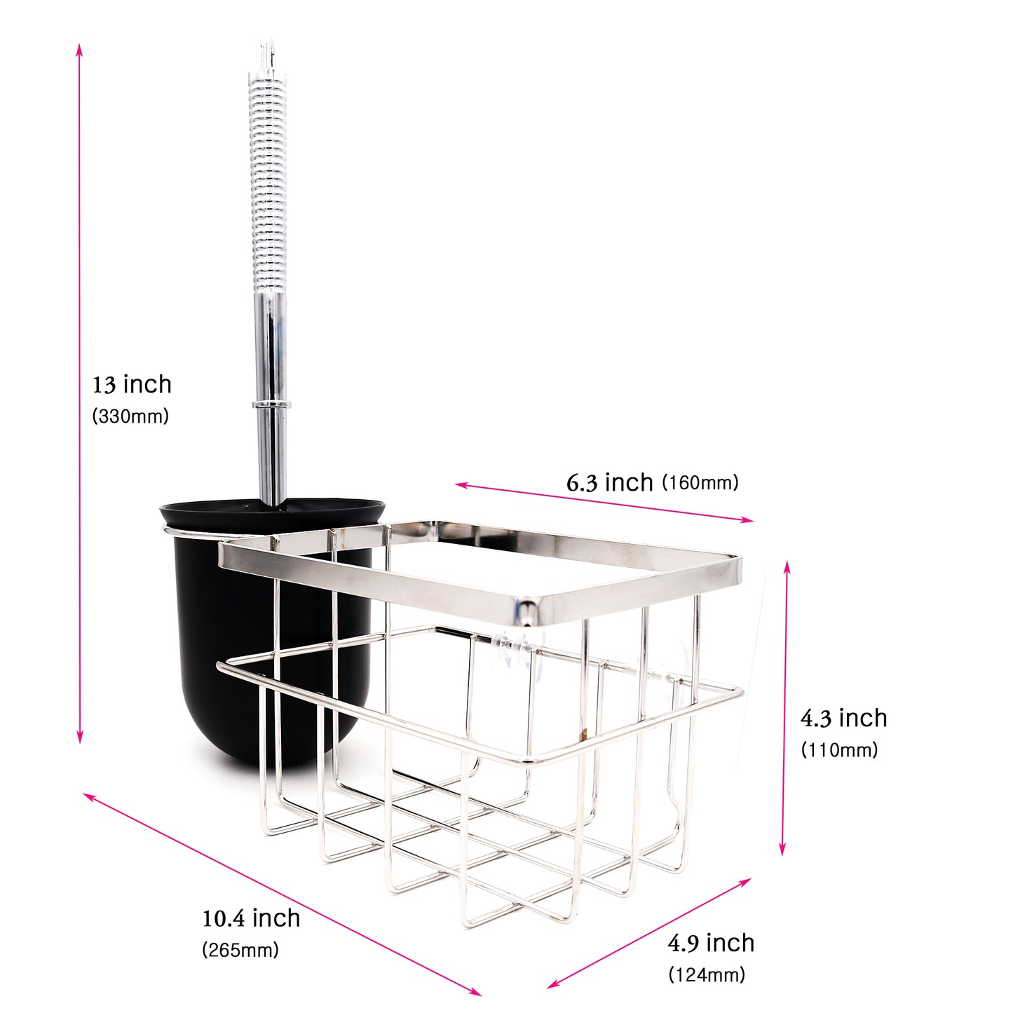 [Spiderloc] Adhesive Toilet Brush Holder Set with Stainless Steel Organizer Basket