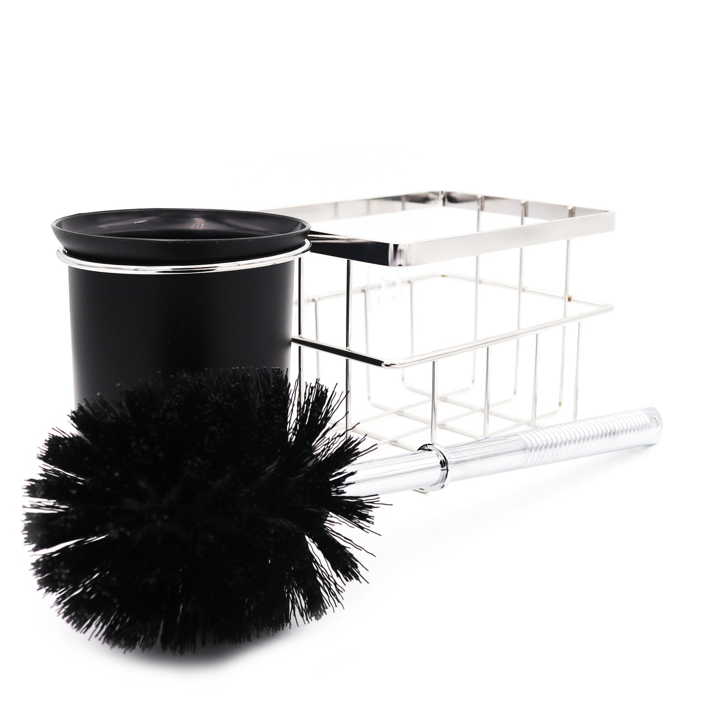 [Spiderloc] Adhesive Toilet Brush Holder Set with Stainless Steel Organizer Basket